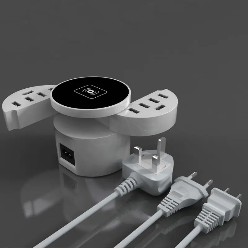 Foldable QI Wireless Charger Smart 8 Ports USB Type C Charger Station HUB Fast Charging Power Adapter For iPhone Samsung