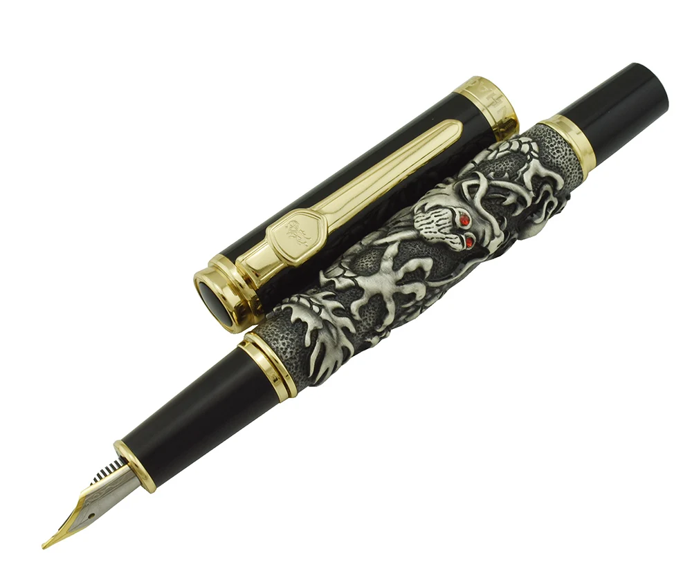 Jinhao винтажная авторучка на удачу, дракон резьба тяжелая ручка, Иридиевый тонкий перо благородный Серый Бизнес Офис Школьные принадлежности