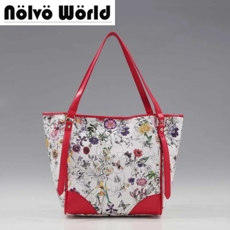 Download 55% Discount multi color flora printing tote bag 2017 synthetic leather flowers women handbag ...