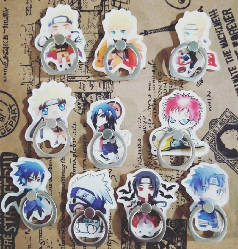 

10 Pcs/lot Anime Naruto Finger Ring Mobile Phone Stand phone Holder Acrylic 360 Degree Ring Stent Action Figure Toy gift
