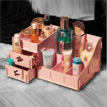 

Wooden Desktop Storage Box Jewelry Container Makeup Organizer Case DIY Assembly Cosmetic Organizers Wood Boxs Office Stationery
