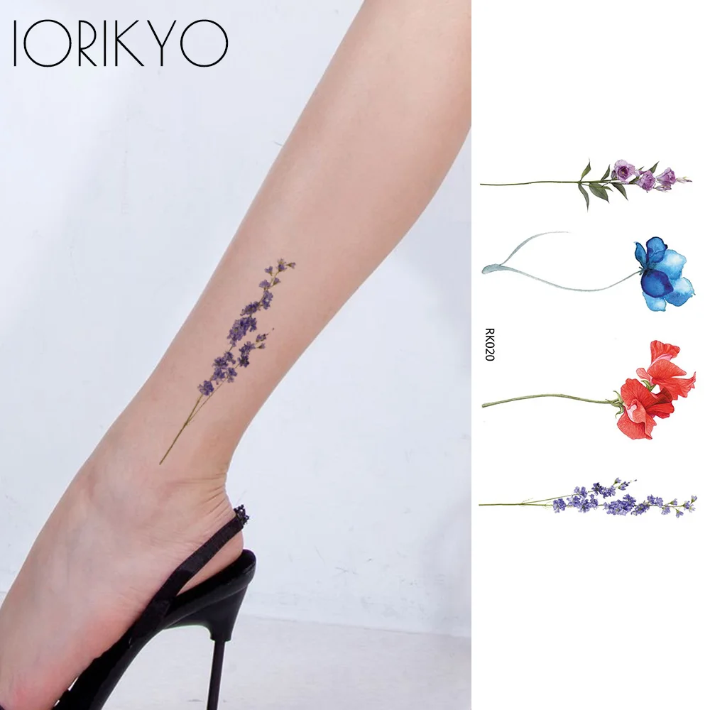 

IORIKYO Temporary Tattoo Sexy Lavender Flower Sticker Women Arm Cherry Blossoms Water Transfer Tatoos Kids Hand Orchid Tattoo