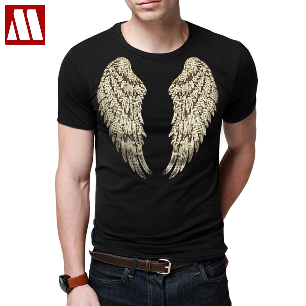 

Plus Size Shiny T Shirt 2019 Summer Harajuku Men Sequin T-shirt Men's Casual Cotton Sequined Gold Angel Wings Tops Tee Shirts