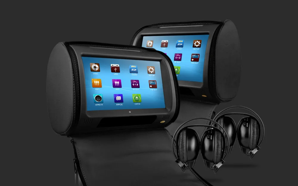 Sale 2x9" Black Color Touch Screen Car Headrest DVD Headrest Car Monitor with 2 IR Headphones & 8 Bits & 32 Bits Games 1