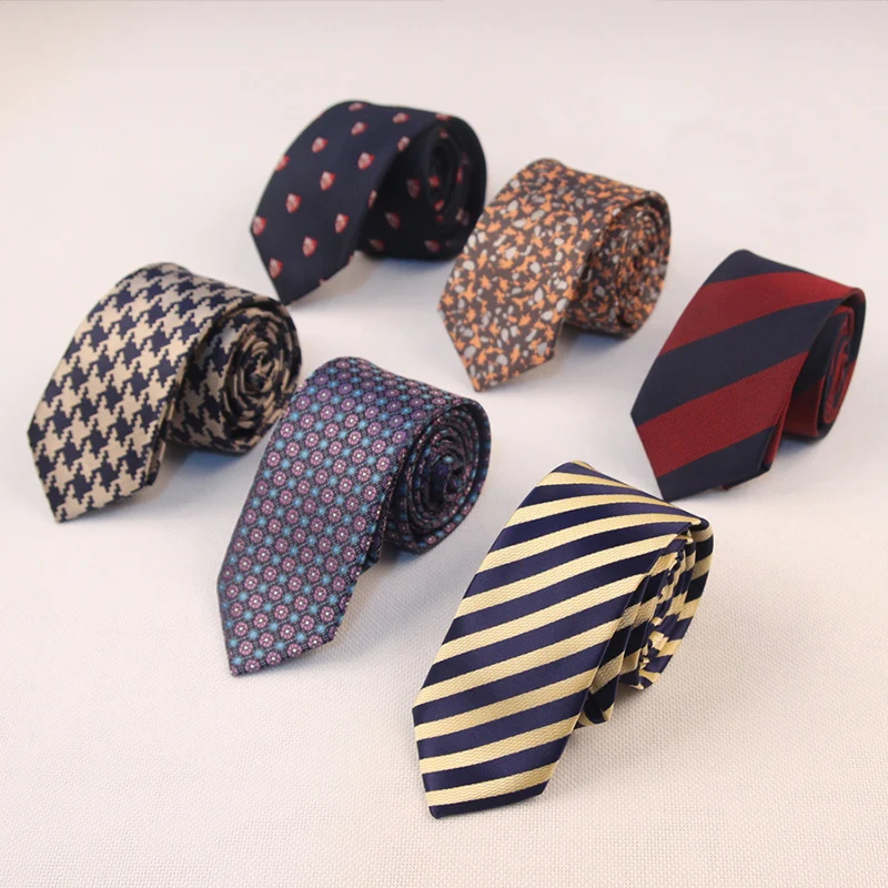 

2019 New High-grade 1200 Needle Polyester Tie Korean Narrow Skinny Slim Casual 6cm Business Wedding Tie plaid cravate business