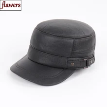 New Outdoor Men Real Sheepskin Leather Flat Caps Man Warm Real Natural Sheep Leather Military Hats Fall Winter Real Leather Hat