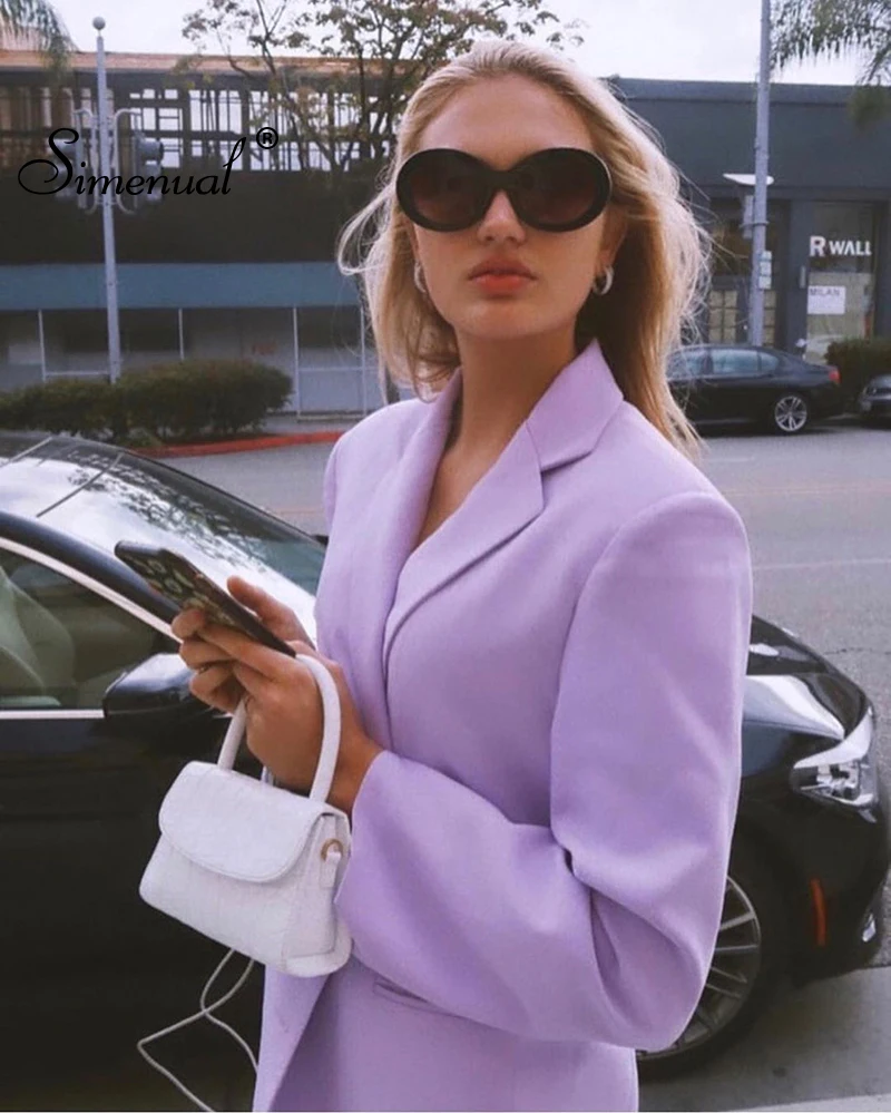Simenual Fashion Office Lady Blazers Long Sleeve Casual Solid Violet Jakets 2019 Autumn Winter V Neck Basic Slim Women Blazer
