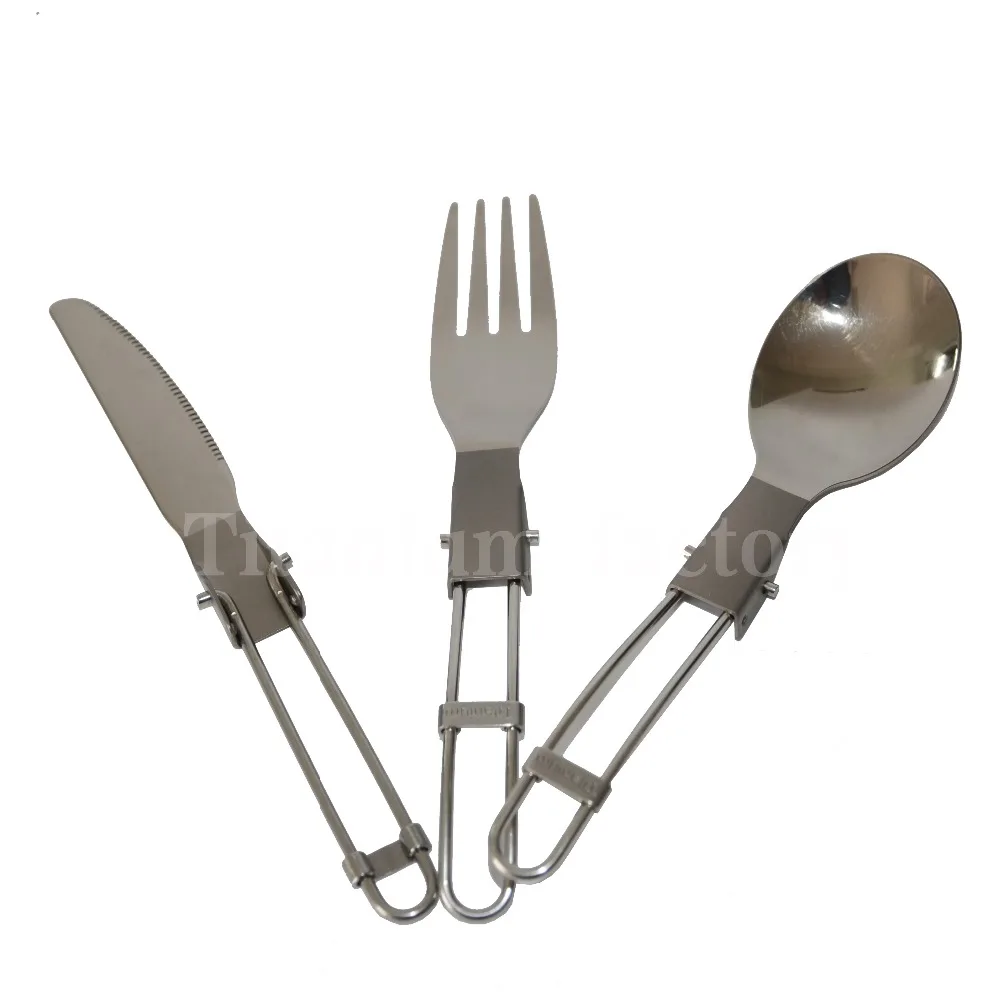 Foldable Outdoor Camping Three piece Titanium Cutlery Ultralight