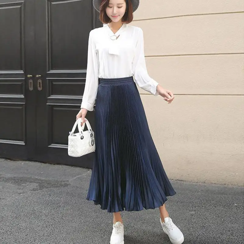 

2024 Spring and Autumn Hot Fashion High Waist Retro Accordion Pleated Skirt Metallic Pendulum Tail Skirts Free Shipping