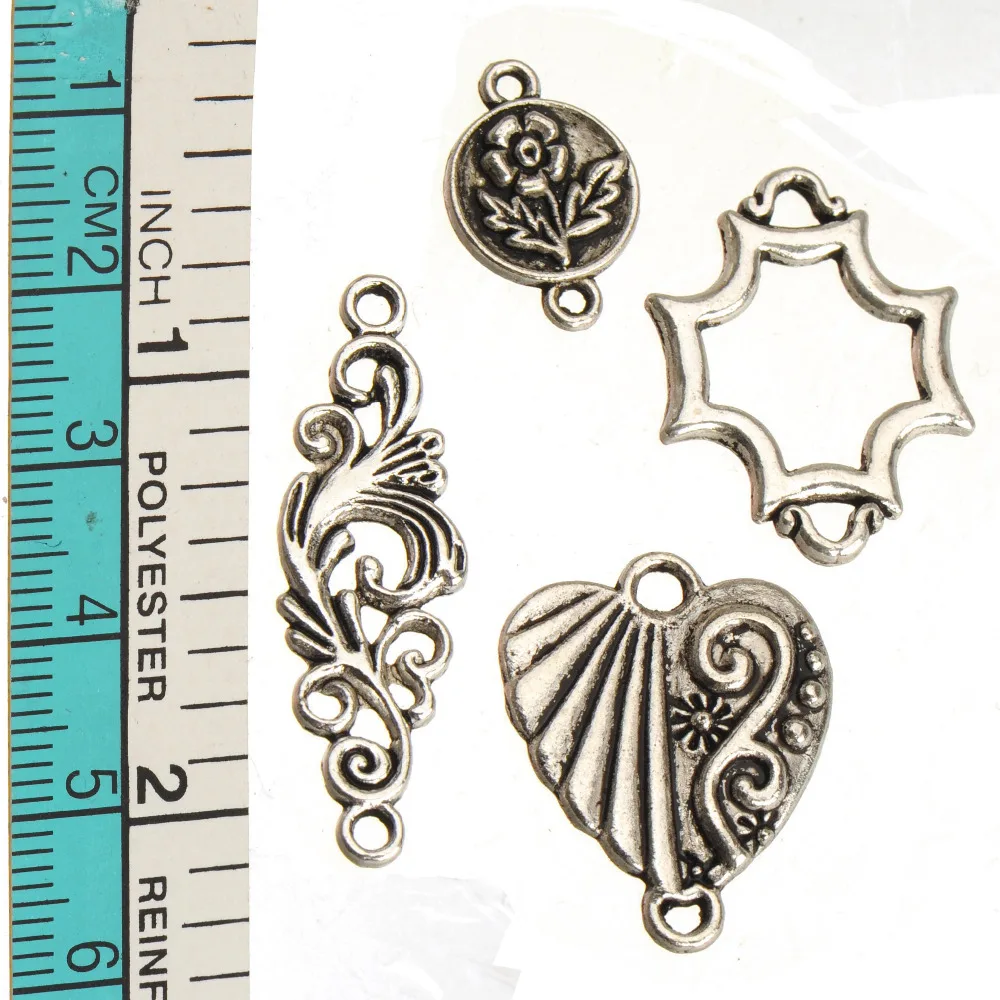 

DIY Mixed Connectors Leather Cord Chains Bangles Flat Flower Heart Love Antique Silver Metal Jewelry Findings & Components 40pcs