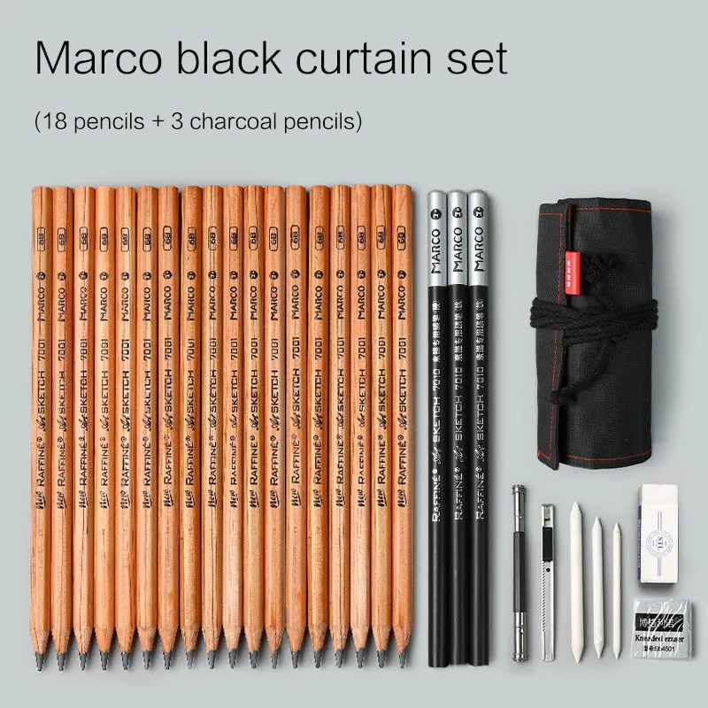 marco black curtain Набор карандашей для эскизов, профессиональный инструмент для рисования, бревна, рисование карандашей, сумка для карандашей, художника, школьные товары для рукоделия - Цвет: marco black curtain