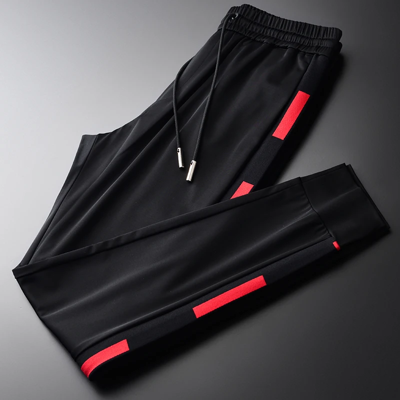 

Minglu Lyocell Mens Pants Luxury Side Ribbon Contrast Color Man Pants Plus Size 4xl Elastic Waist Casual Sport Slim Mens Pants