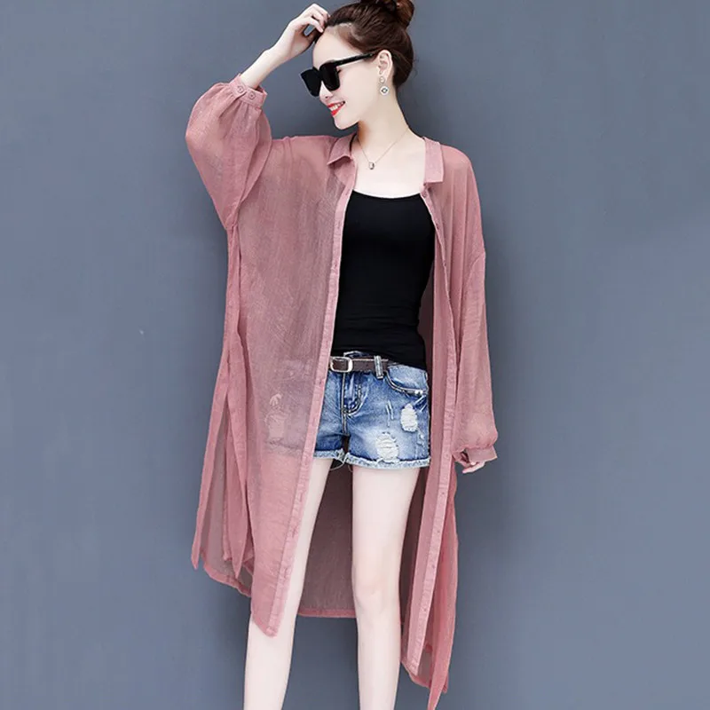 

Fashion Thin Coat Long Sunscreen Cardigan Clothes Female 2018 Spring Summer New Korean Loose Wild Female Chiffon Coat LQ194