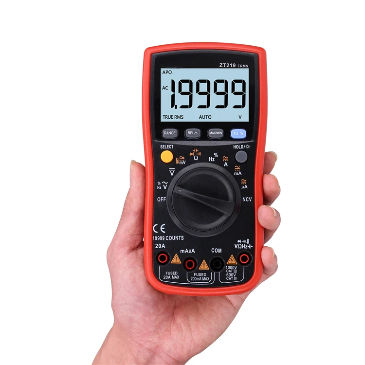 

ZT219 19999 Counts True-RMS Auto Range Digital Multimeter AC/DC Voltage Current Voltmeter Capacitance Ohm Diode Meter
