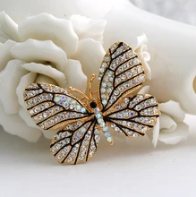 2016 new High Quality Fashionable Rhinestone Butterfly Brooch Pin Gold Women Dress Wedding Bridal Brooch Pins