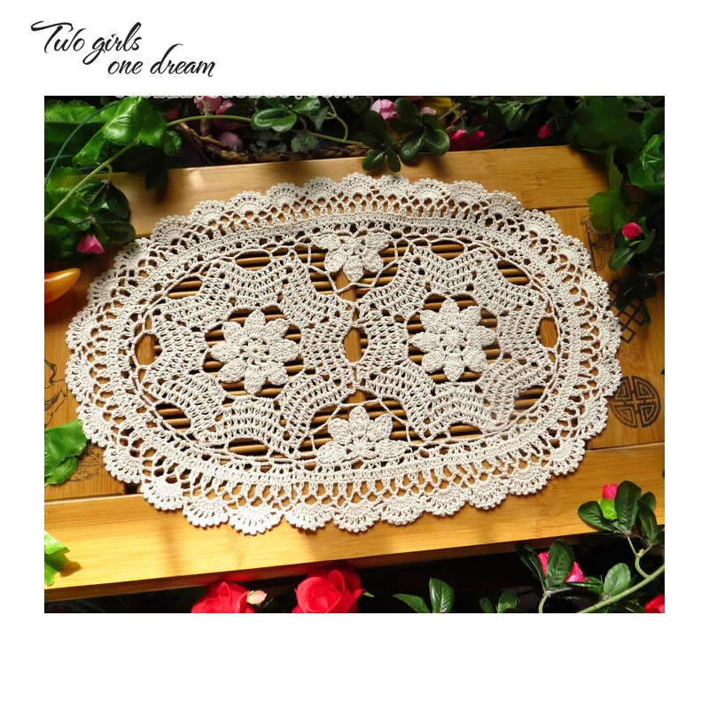 

DIY Hand Crochet Lace Table Mats Garden Oval European Kitchen Dining Tray Mat Decoration Accessories Pad Placemat 30*50cm 4pcs/
