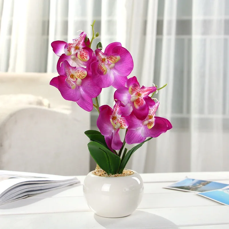 1 Juego de flores de orquídeas artificiales en maceta + hoja de espuma + jarrón de plástico doble flor de simulación Linda Bonsai decoración del hogar accesorios 1 Juego de flores de orquídeas artificiales en maceta + hoja de espuma + jarrón de plástico doble flor de simulación Linda Bonsai decoración del hogar accesorios