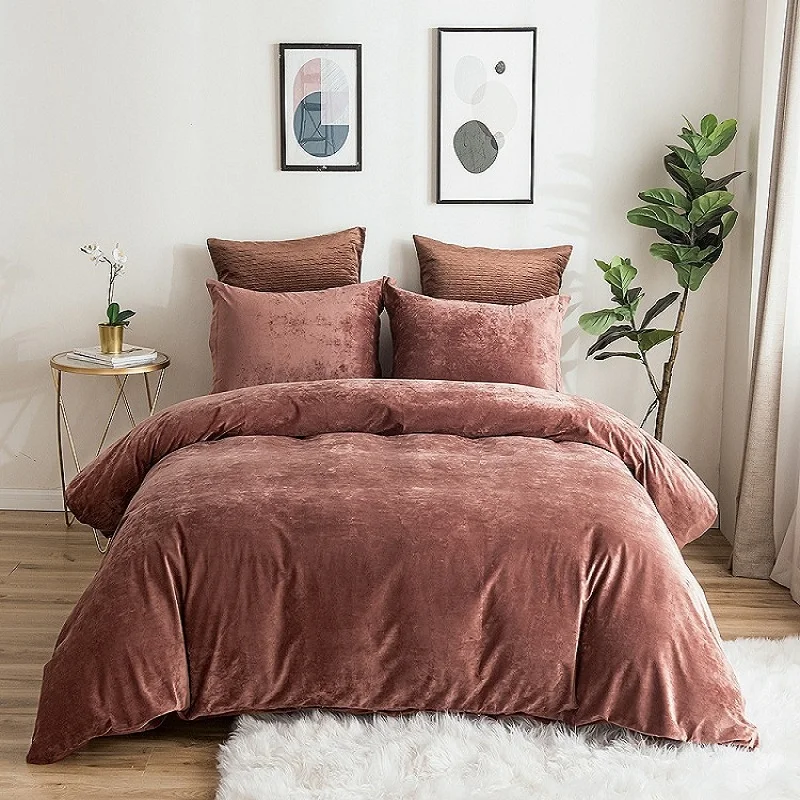 

PHF Velvet Duvet Cover Set 3 Pieces Luxury Soft Solid Bedding Set for Summer King Queen Size Grey Light Blue Burgundy Khaki