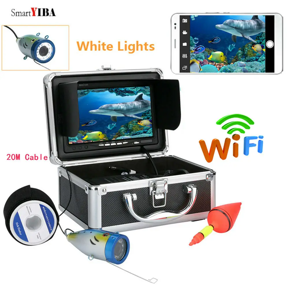 

SmartYIBA 20m 7 Inch 1000TVL Fishing Camera Kit Wifi Underwater Ice Fish Finder Lake Video Record and Take Photo White LED