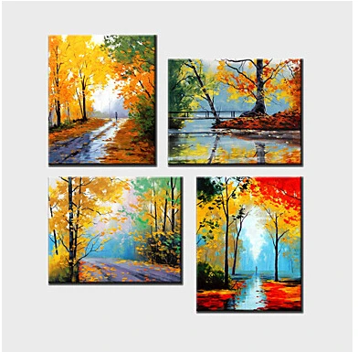 4 Piece Hand Painted Modern Landscape Scenery Canvas Oil Paintings Wall