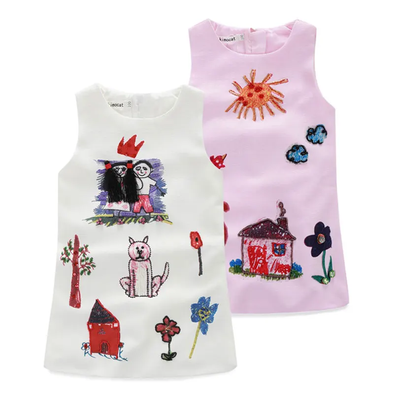 

2018 New 2-10T summer children dresses for girls fashon cartoon European style sleeveless girls vest clothes