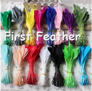 

Free shipping 1500pcs/Lot 12-17cm Goose Feathers for sale 15 colors Cocktail Hat Feathers loose stripped coque feather
