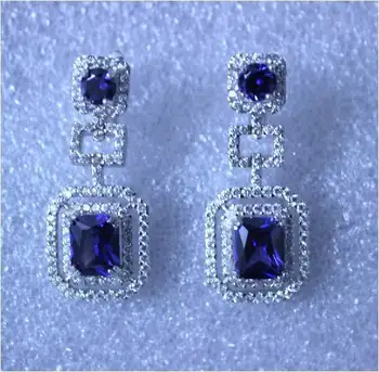 

Qi Xuan_Fashion Jewelry_AAA Rectangular Blue Stone Earrings_s925 Solid Sliver Blue Earrings_Manufacturer Directly Sales