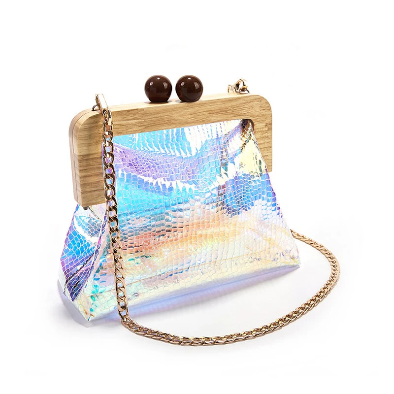 مشبك خشب Crossbody حقيبة المرأة حقيبة كتف الملونة شفافة سلسلة حقيبة ساعي جديد الحلوى الألوان حقيبة يد لطيف حقيبة شاطئية