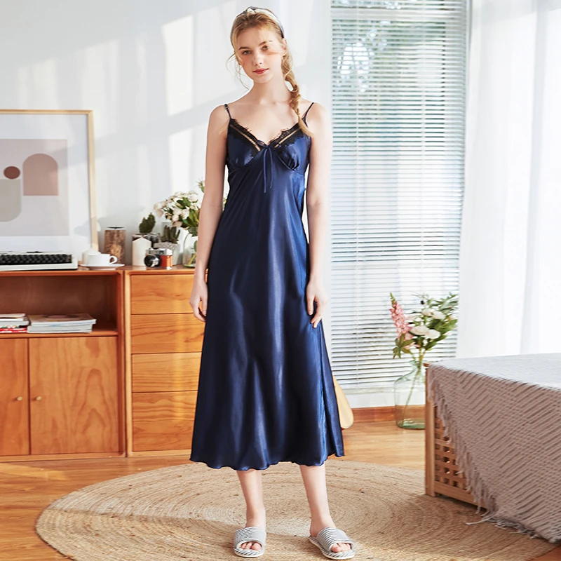 

Female Rayon Sexy Lace Nightdress Summer New Nightgown Sleepwear Casual Spaghetti Strap Home Shirt Lounge Negligee Sleep Dress