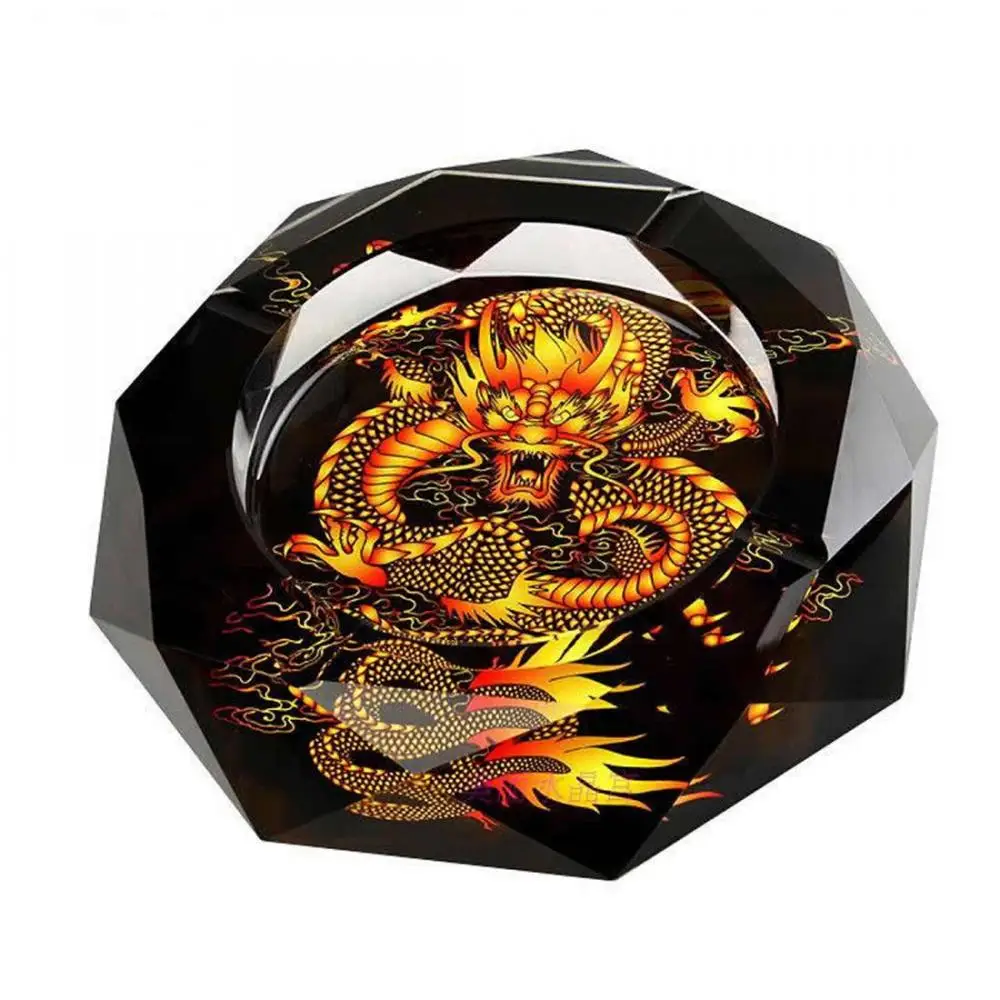 

Transparent Crystal Glass Ash Tray Printed Animal Flower Ashtray Portable Anti-Scalding Cenicero Cigar Ashtray Home Decoration
