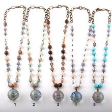 Модные ювелирные изделия из натурального камня и стекла Длинная цепочка, со стразами стеклянный Болл кулон ожерелье s для женщин национальное ожерелье