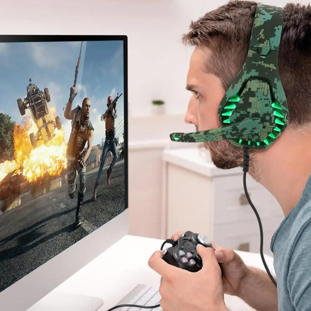 Игровые наушники 3 5 мм большие с светильник микрофон стерео глубоким басом для ПК