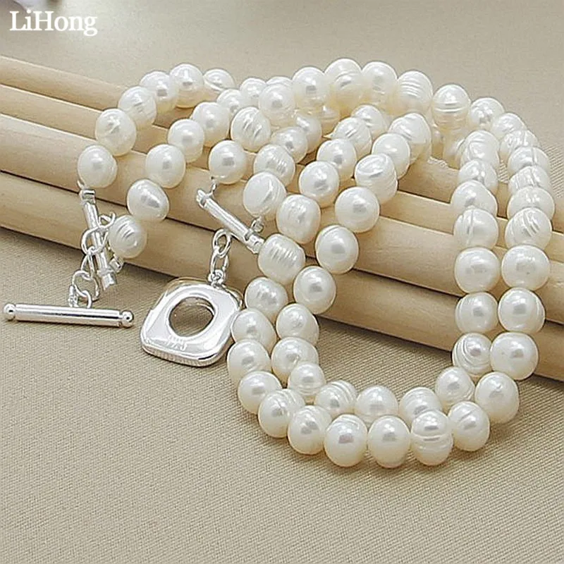 

New Silver White Pearl Necklace Female Jewelry Natural Bride Freshwater White Pearl Necklace Mother Jewelry Gift