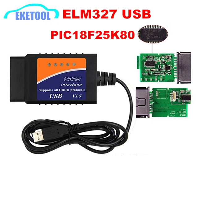 ELM327 USB V1.5 PIC18F25K80 Chip For Windows Supports All OBD2 Protocols  Firmware V1.5 ELM 327 USB Auto OBD OBD2 Tool - AliExpress