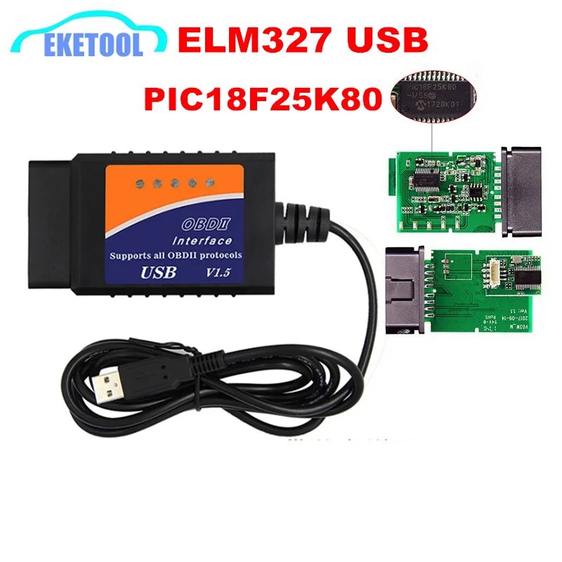 ELM327 USB V1.5 PIC18F25K80 чип для Windows поддерживает все OBD2 протоколы прошивки V1.5 ELM 327 USB Авто БД OBD2 инструмент