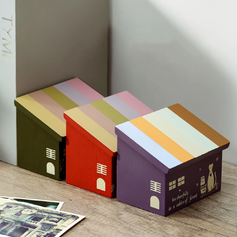 

LIYIMENG Rainbow Wooden Jewelry Storage Box Desktop Debris Storage Box Makeup Organizer Cosmetics Storage Container