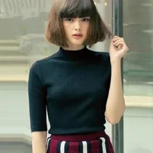 Зима Осень Новая мода Водолазка Половина рукава вязаный пуловер свитера для женщин