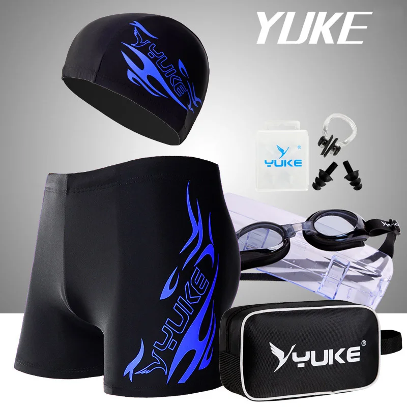 

YUKE Men Print Cap Swimwear Comfort Adult Quick Dry Swimsuit Swimming Goggles Cap Set Trunks Hat Eyewear Spa Bathing Suit