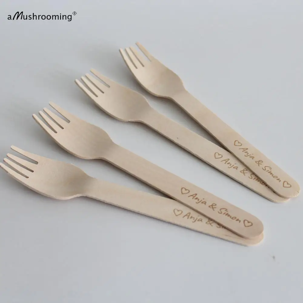 

25 Wooden Forks for Wedding Personalize Text, Barouque Style Wooden Cutlery. Eco Friendly Party Utensils wedding favor cake fork