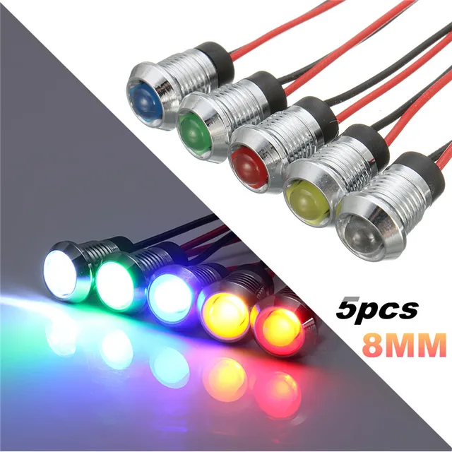 5 stks metalen 8mm led indicator waarschuwingslje l pilot panel dashboard indicator 5 stks metalen 8mm led indicator waarschuwingslje l pilot panel dashboard indicator