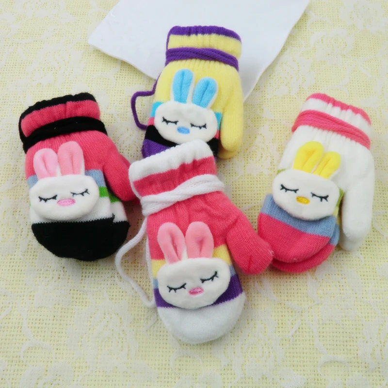 Модные детские перчатки Мэн теплый кролик полный посылка зима мальчик девочка Вязание милые детские варежки