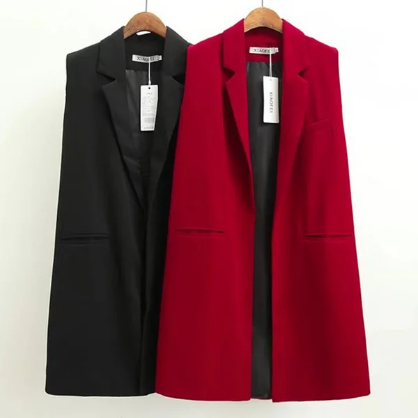 

Plus Size Waistcoat Casual Sleeveless Jacket 2018 Medium Long New Arrival Solid Black Red Vests For Women Suit Vest Female