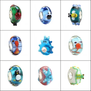 

925 Sterling Silver Large Hole 3D Animal Sea Star Starfish Penguin Murano Glass Charm Beads Fit European Bracelet Jewelry
