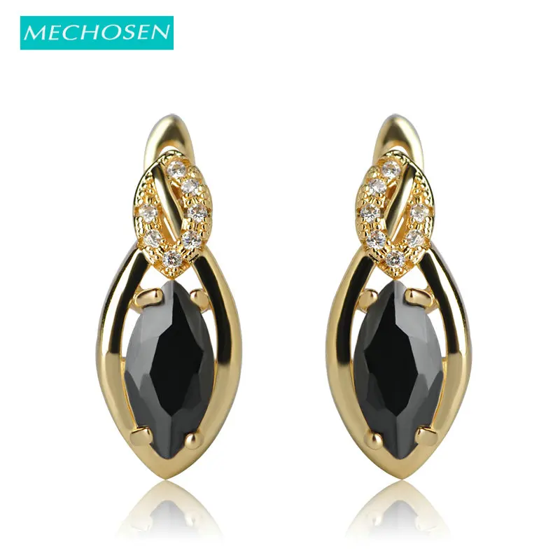 MECHOSEN Офисная Леди Стиль маленький овальной формы серьги гвоздики Черный Цвет кубический цирконий золотой цвет OL подарок на день матери аксессуары