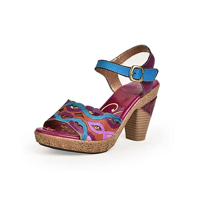 Г., Летние оригинальные туфли с открытым носком женские босоножки обувь на высоком каблуке из натуральной кожи с ремешком на щиколотке и пряжкой женские босоножки на платформе - Цвет: Фиолетовый
