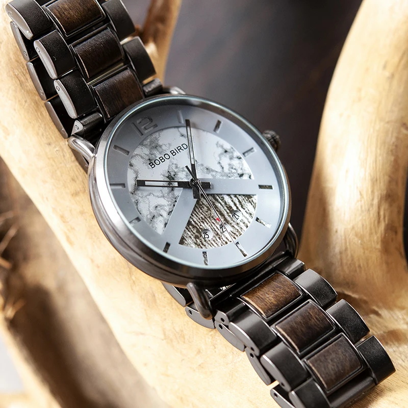 erkek kol saati BOBO BIRD Men Wood Watch Luxury Quartz Timepieces Chronograph Military Wristwatch With Gift Bamboo Box V-R30/S01