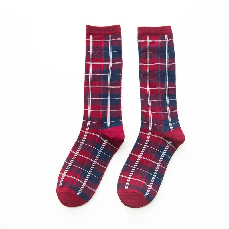 PEONFLY/1 пара модных женских длинных носков для девочек; носки до середины икры в винтажном стиле с клетчатым узором в стиле Харадзюку - Цвет: red