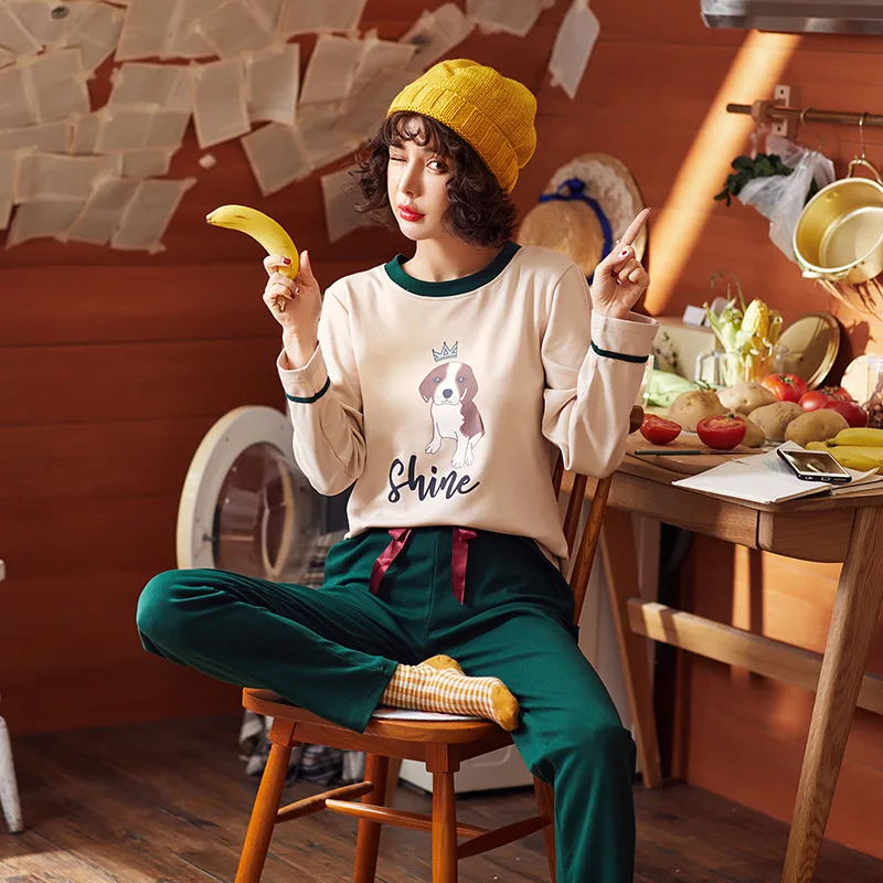 

2018 New Autumn Pure Cotton Women Pajamas Long Sleeve Leisure 2 Piece Home Clothes Ladies Sleepwear Nightgowns Sleep Lounge 2XL