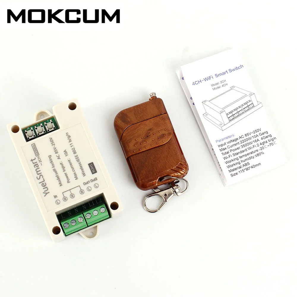 

2-Channel 2.4G IoT Wireless WIFI Intelligent Control Switch AC 85V-265V 10A Relay Module with Remote Control
