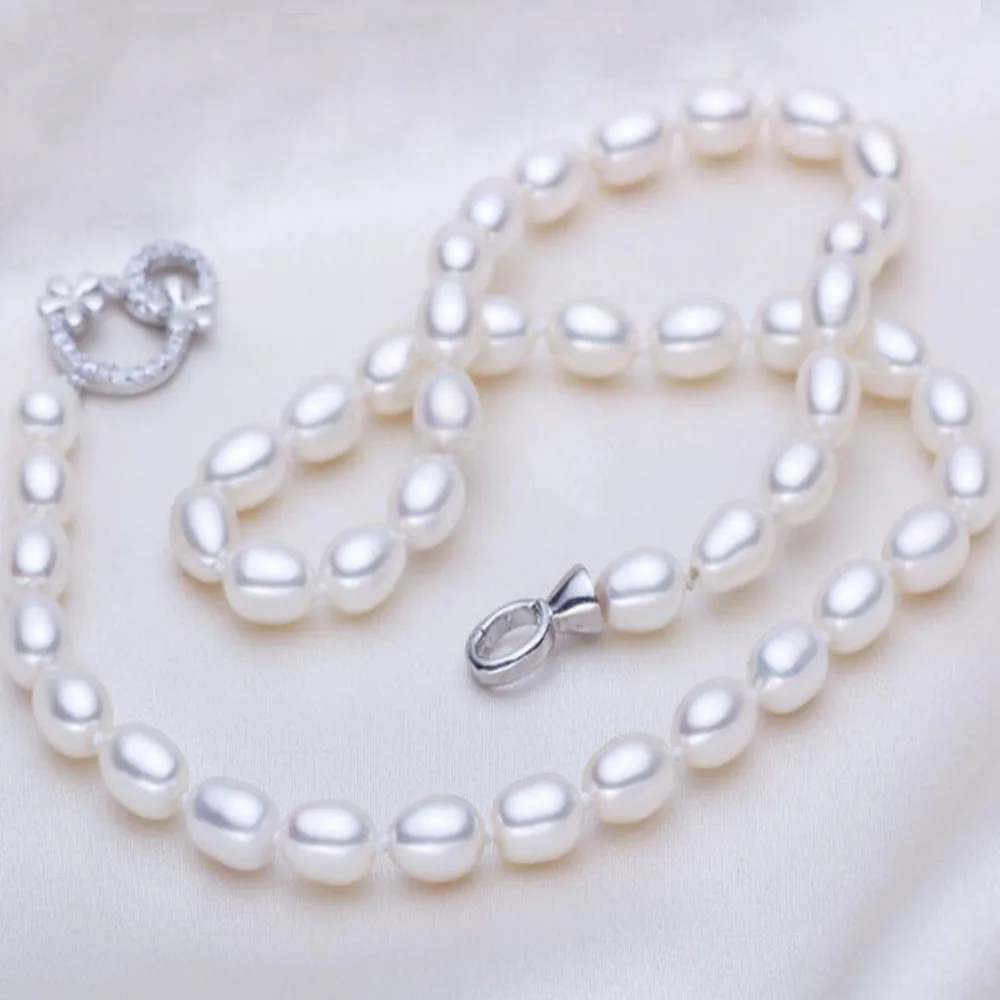 

YKNRBPH Necklaces Fashion Long Free Shipping Freshwater Pearl 9-10mm 4 Color Rice For Women's Fine Necklace Weddings Jewelry